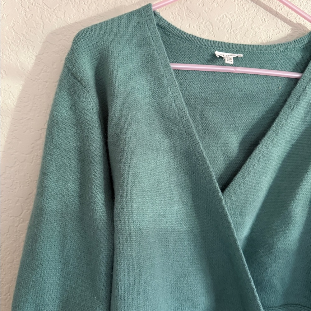 Dusty Teal Wrap Sweater - Picture 6 of 17